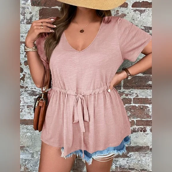 SHEIN Emery Rose Plus Drawstring Waist Peplum Tee Size 16 (0XL) - Picture 2 of 6